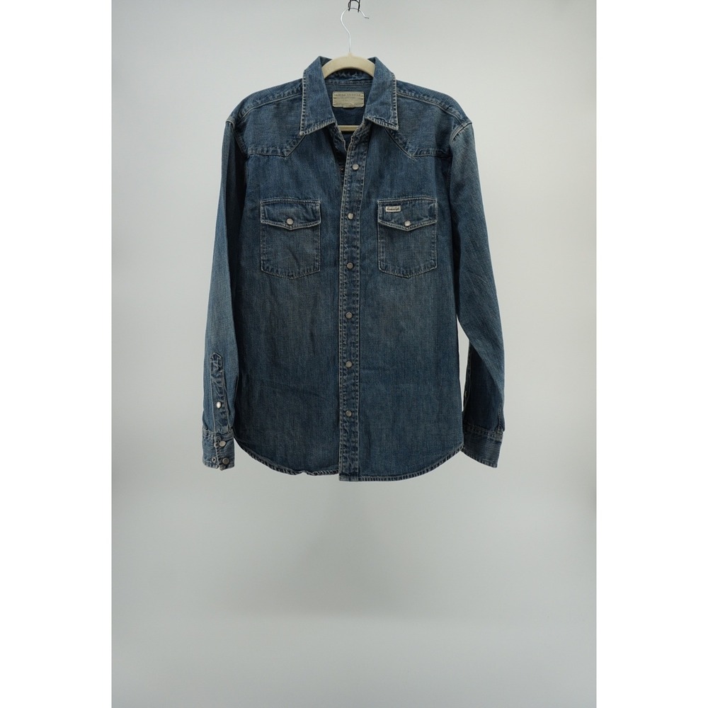 90's American Eagle Denim Western Pearl Snap Shirt Vintage Americana‎ Blue Small